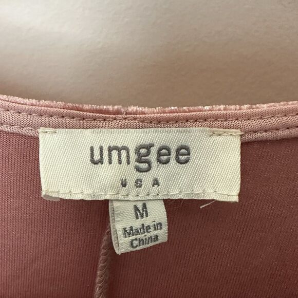 Umgee Mini Dress Tunic Med Velvet Short Flutter Sleeve Dusty Pink Leaves Boho - Picture 2 of 7